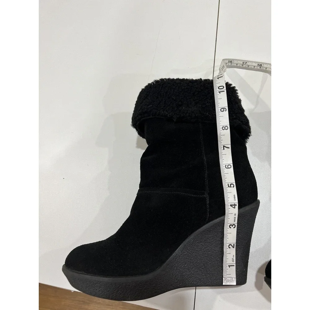 Coach Suede Shearling Lined Wedge Suede Boots Black Size 9 EUC